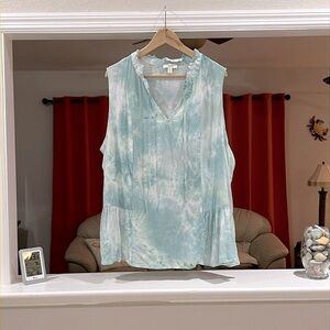 COMO BLU Women’s Plus Size 4X Sleeveless Tie-Dye Sea Mist Pullover Blouse Top